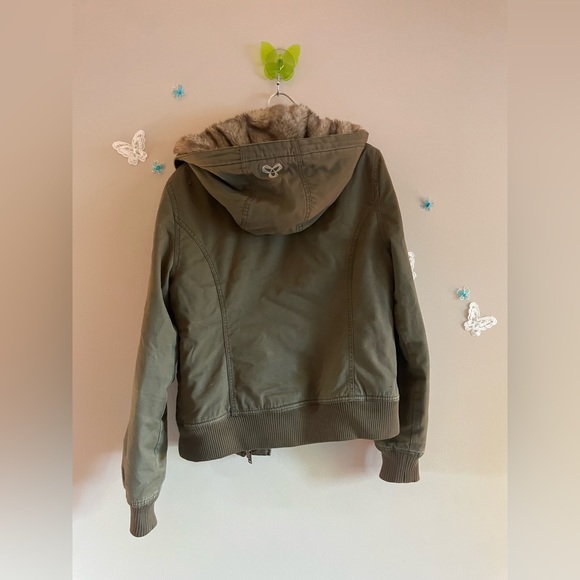TNA Sage Green and Faux Fur Winter Coat - Picture 3 of 4